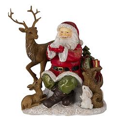 Foto van Clayre & eef kerstdecoratie beeld kerstman 18*13*19 cm rood bruin kunststof decoratief figuur decoratieve accessoires