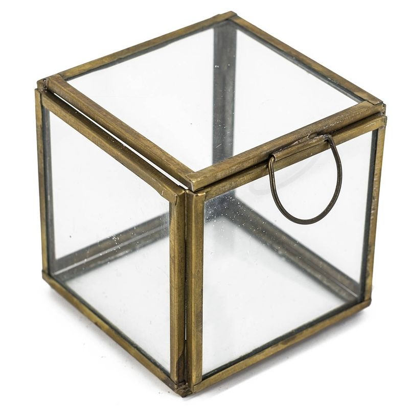 Foto van Glazen doosje met deksel goud - 8 x 8 x 8 cm