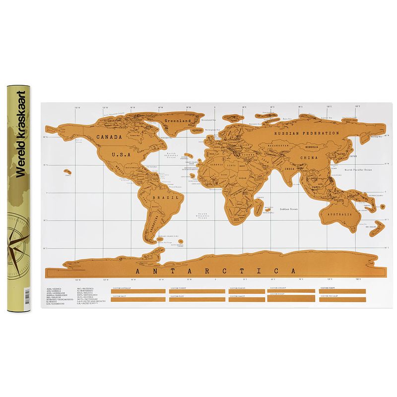 Foto van Aretica wereld kraskaart (scratch map) wit 88 x 52 cm