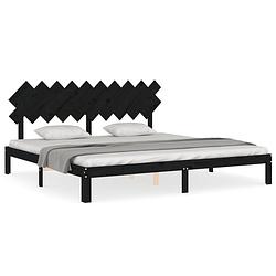 Foto van The living store bedframe massief grenenhout - zwart - 203.5 x 203.5 x 80.5 cm - multiplex lattenbodem