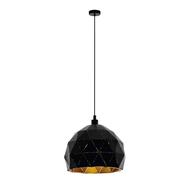 Foto van Eglo roccaforte - hanglamp - e27 - ø30 cm - zwart/goud