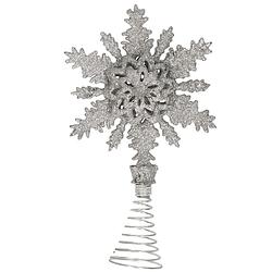 Foto van Kunststof kerstboom sneeuwvlok piek glitter zilver 20 cm - kerstboompieken