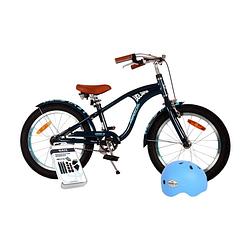 Foto van Volare kinderfiets miracle cruiser - 18 inch - mat blauw - inclusief fietshelm & accessoires