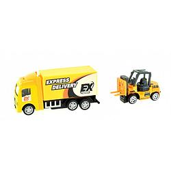 Foto van Toi-toys vrachtwagen met vorkheftruck 10 cm geel