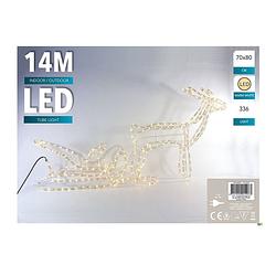 Foto van Kerstverlichting led figuren voor buiten rendier met slee 70 x 80 cm met 336 lampjes warm wit - kerstverlichting figuur