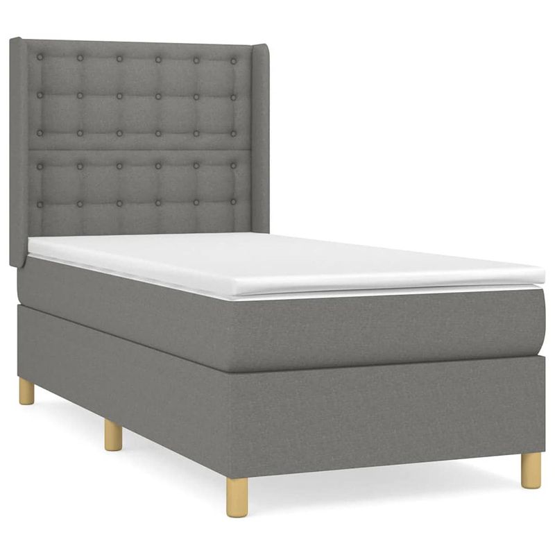 Foto van The living store boxspringbed pocketvering - 90x190x20 cm - donkergrijs - duurzaam materiaal - verstelbaar hoofdbord -