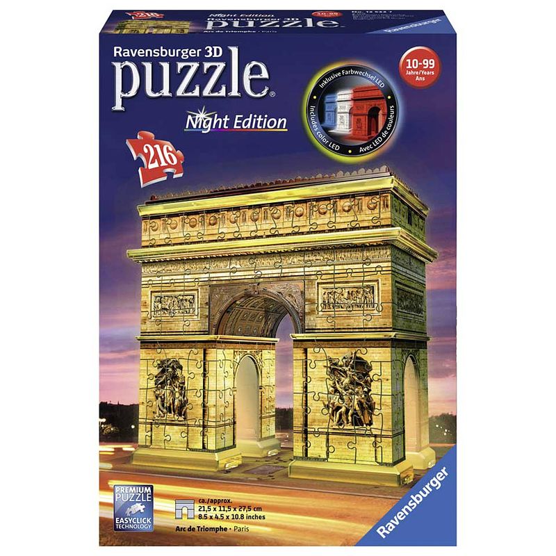 Foto van Ravensburger 3d puzzel arc de triomphe by night - 216 stukjes