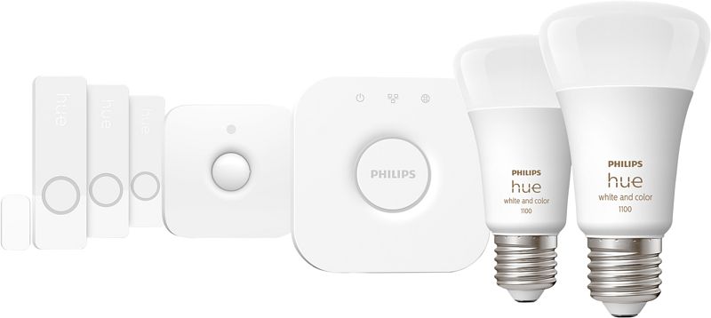 Foto van Philips hue secure startpakket e27 white ambiance 2-pack + sensoren