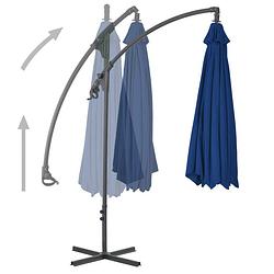 Foto van The living store zweefparasol - azuurblauw - 250 x 250 x 260 cm - uv-beschermend polyester - stabiele stalen paal -