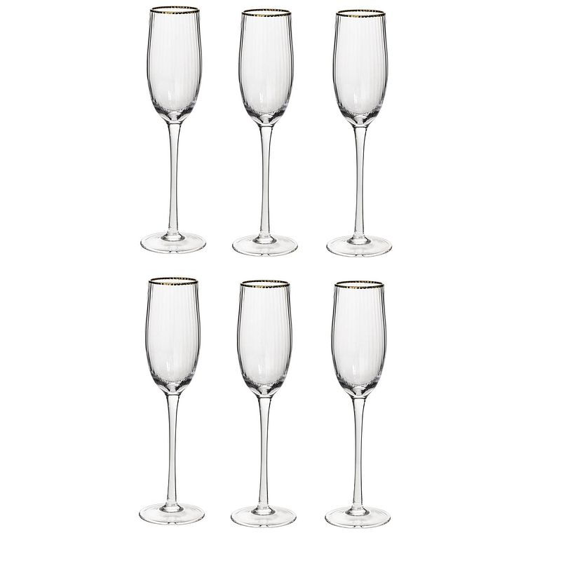 Foto van 4goodz petit salon champagne flutes 6 stuks inh. 21 cl met gouden rand