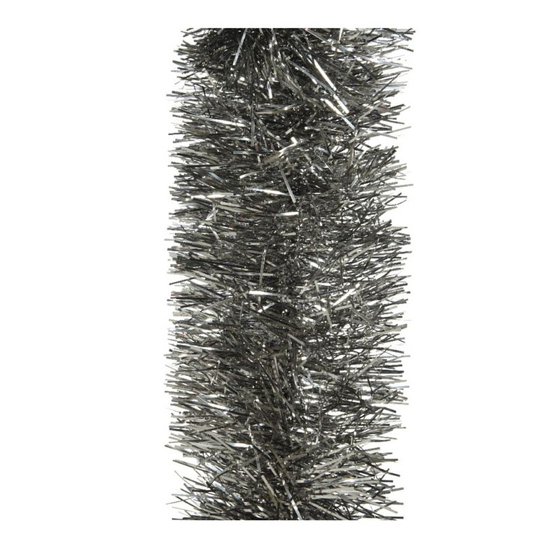 Foto van 1x stuks kerstboom slingers/lametta guirlandes antraciet (warm grey) 270 x 10 cm - kerstslingers