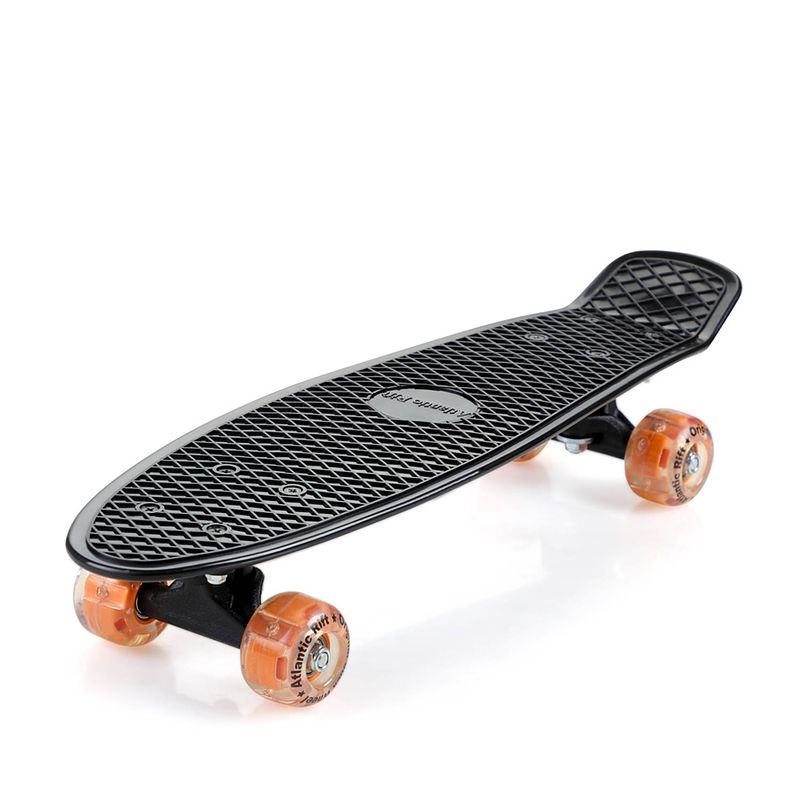 Foto van Skateboard, met led lampjes in wielen, zwart-oranje, retro, met pu-dempers