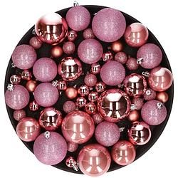 Foto van Kerstversiering set kerstballen roze 6 - 8 - 10 cm - pakket van 62x stuks - kerstbal