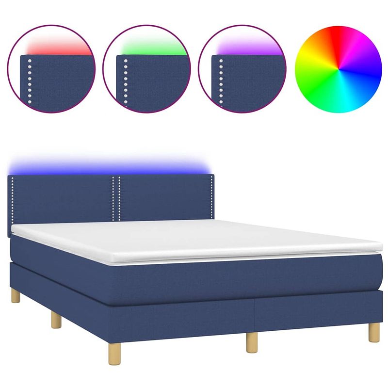 Foto van The living store boxspring bed - led - stof - 203x144x78/88 cm - blauw