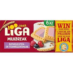 Foto van Liga milkbreak koeken bosvruchten framboos 6 x 2 koekjes 245g bij jumbo