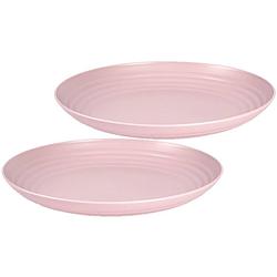 Foto van Set van 2x stuks rond kunststof borden oud roze 25 cm - herbruikbaar - dinerbord - barbecuebord - campingbord