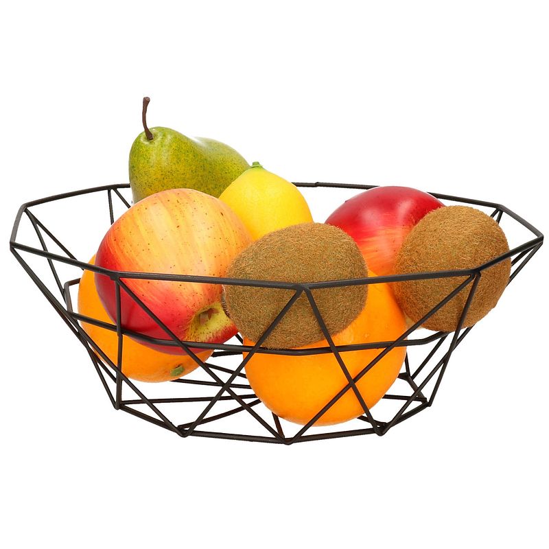 Foto van Metalen fruitmand/fruitschaal zwart rond 28 x 10 cm - fruitschalen