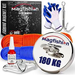 Foto van Magfishion magneetvissen mega set - 180 kg - vismagneet - 2x touw + karabijnhaak met schroefsluiting - dreghaak