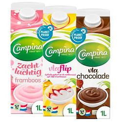 Foto van Campina vlaflip, vla framboos en chocoladevla bij jumbo