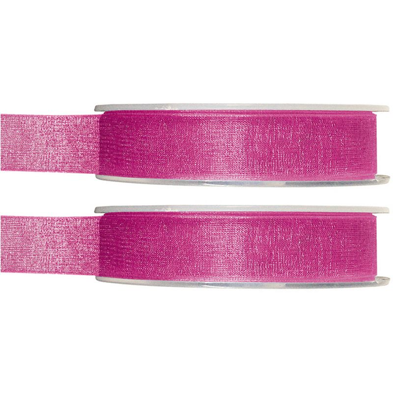 Foto van 2x hobby/decoratie fuchsia roze organza sierlinten 1,5 cm/15 mm x 20 meter - cadeaulinten