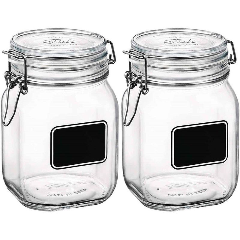 Foto van 2x luchtdichte potten transparant glas met krijtbordje 1 liter - weckpotten