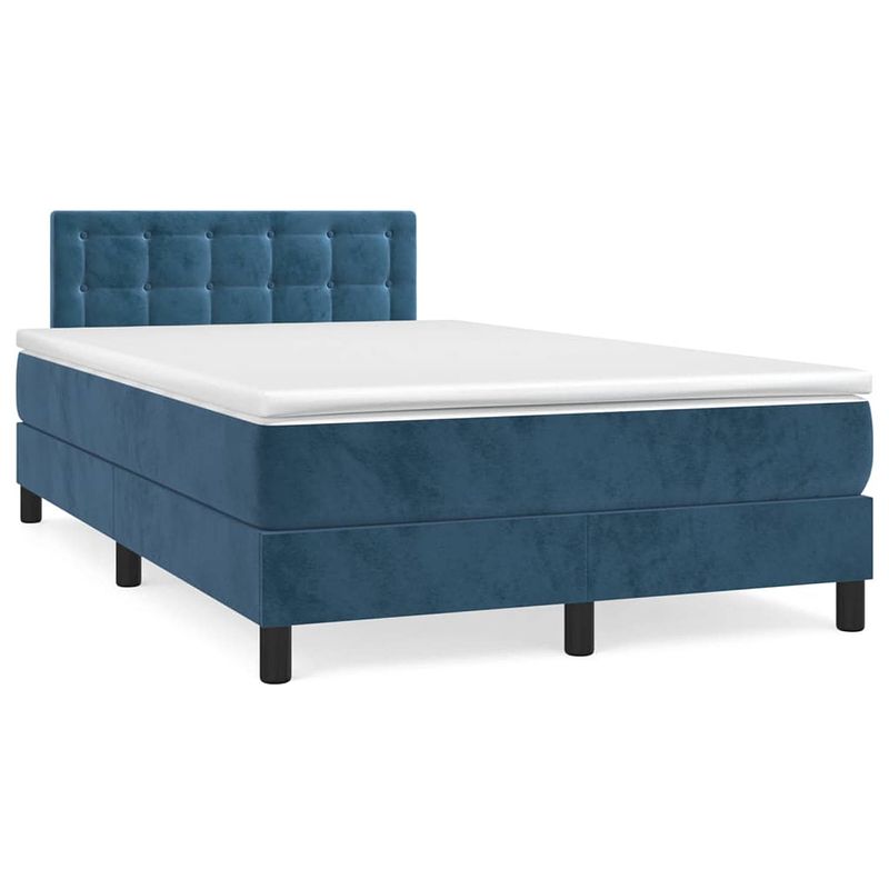 Foto van The living store boxspringbed - donkerblauw - 203 x 120 x 78/88 cm - zacht fluweel - praktisch hoofdbord - pocketvering