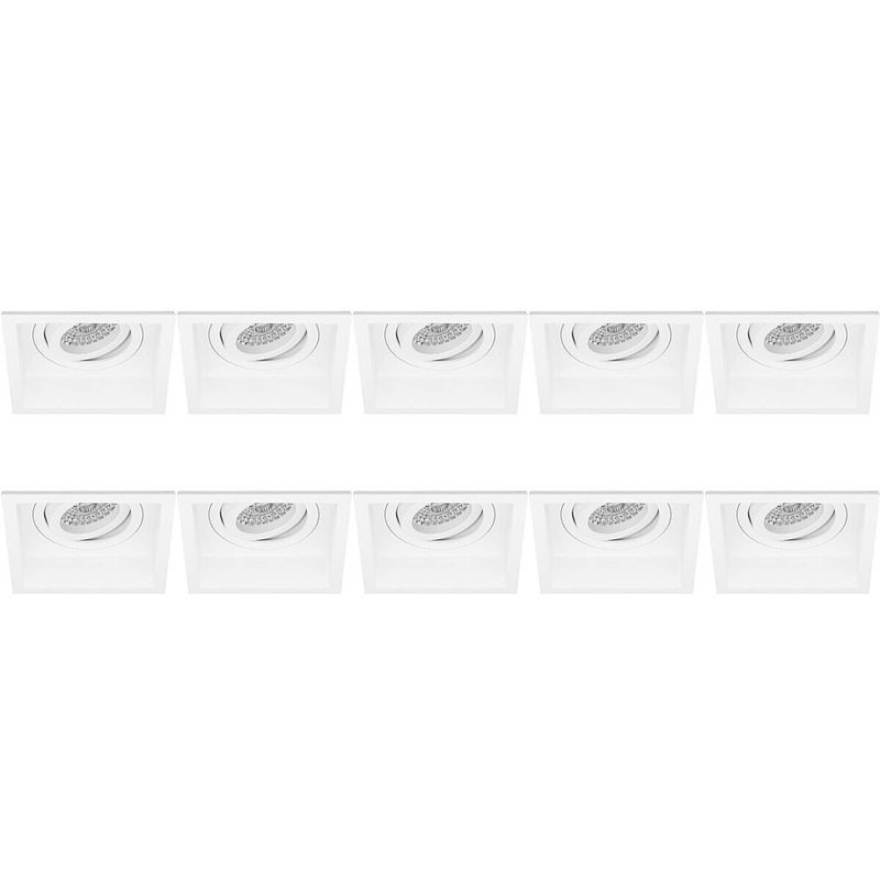 Foto van Spot armatuur 10 pack - pragmi domy pro - gu10 fitting - inbouw vierkant - mat wit - aluminium - verdiept - kantelbaar -