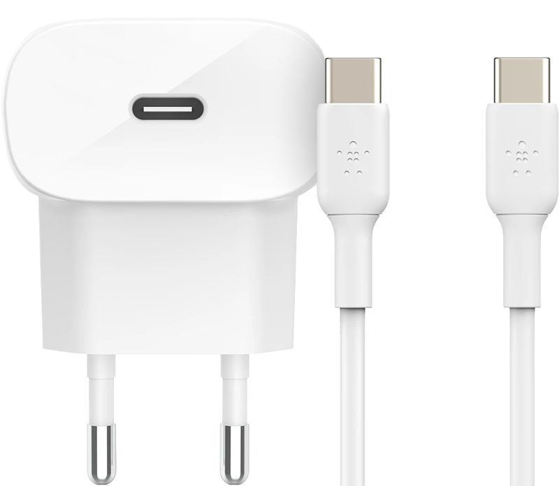 Foto van Belkin power delivery oplader 20w +  usb c kabel 2m kunststof wit