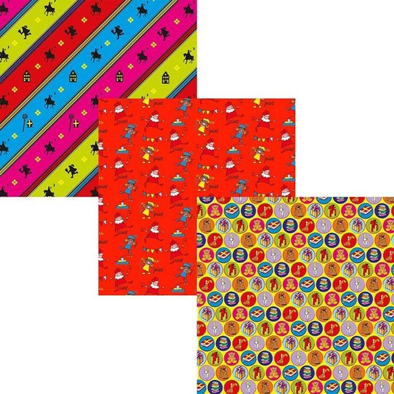 Foto van Assortiment 16 sinterklaaspapier cadeaupapier inpakpapier - 200 x 70 cm - 6 rollen