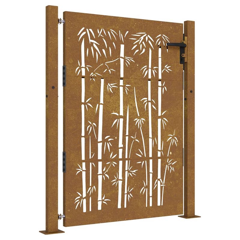 Foto van Vidaxl poort 105x130 cm bamboe-ontwerp cortenstaal