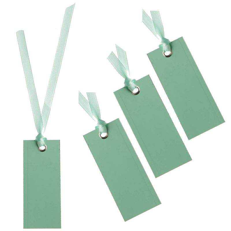 Foto van Santex cadeaulabels met lintje - set 48x stuks - mint groen - 3 x 7 cm - naam tags - cadeauversiering