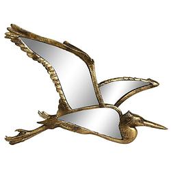 Foto van Items wand decoratie spiegel ornament - vogel/reiger - goud - polyresin/glas - l35 x h26 cm - spiegels