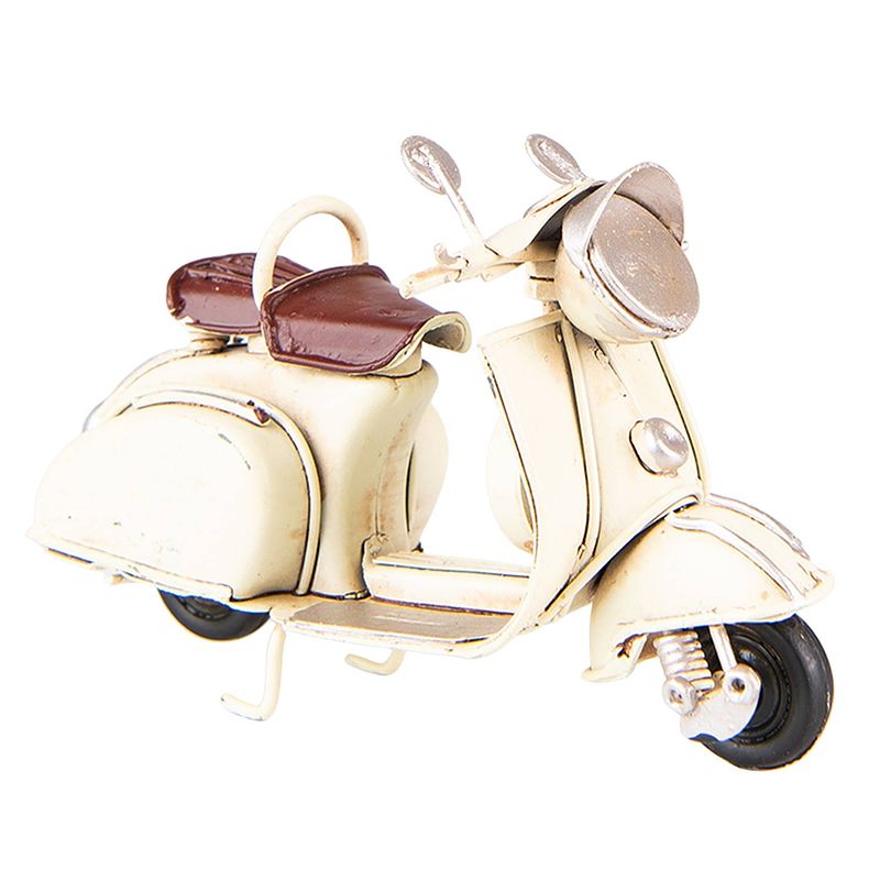 Foto van Clayre & eef decoratie miniatuur scooter 12x5x8 cm beige ijzer miniatuur scooter decoratie model scooter beige