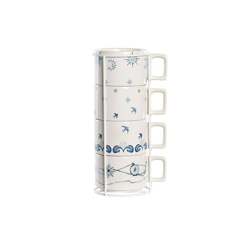 Foto van Set van koffiekopjes dkd home decor blauw metaal wit 260 ml 4 onderdelen dolomite