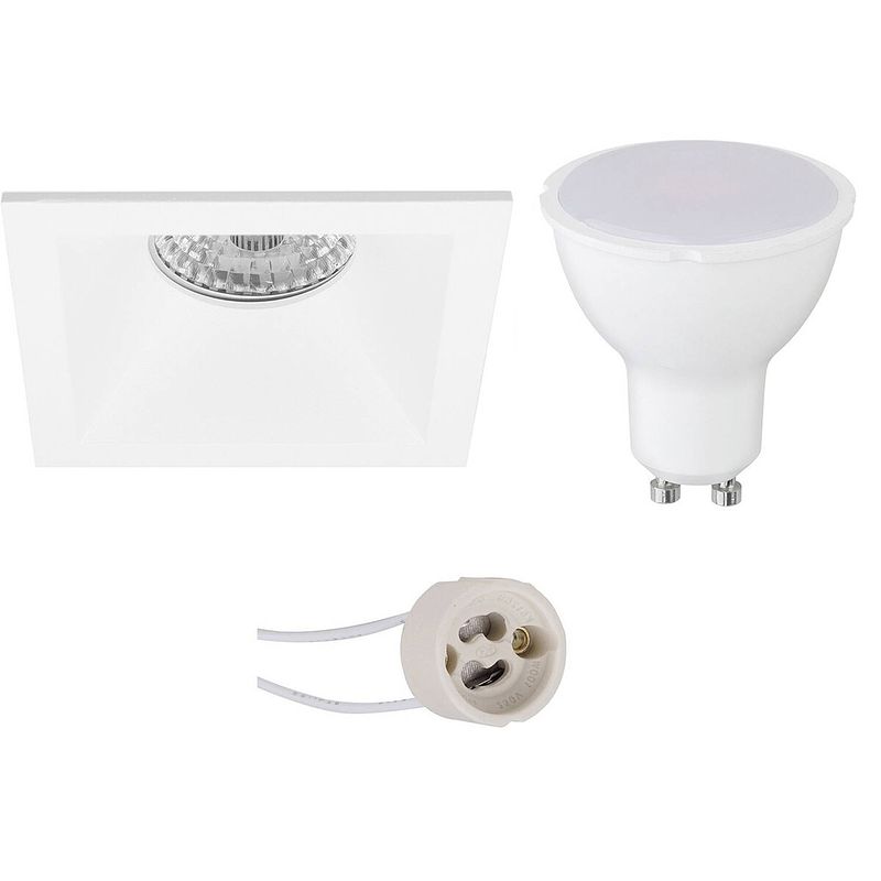 Foto van Led spot set - pragmi pollon pro - gu10 fitting - dimbaar - inbouw vierkant - mat wit - 6w - helder/koud wit 6400k -