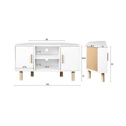 Foto van Lila corner tv cabinet - 2 deuren - wit melamine decor - massieve houten voeten - l90 x d35 x h55 cm