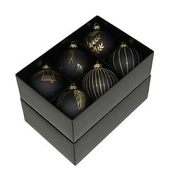 Foto van Othmar decorations kerstballen - gedecoreerd - 12x - 8 cm - zwart - kerstbal