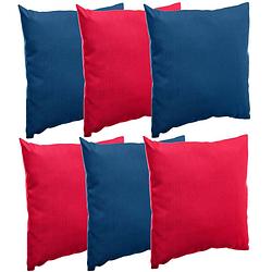 Foto van Bank/sier/tuin kussens voor binnen/buiten set 6x stuks rood/blauw 40 x 40 cm - sierkussens