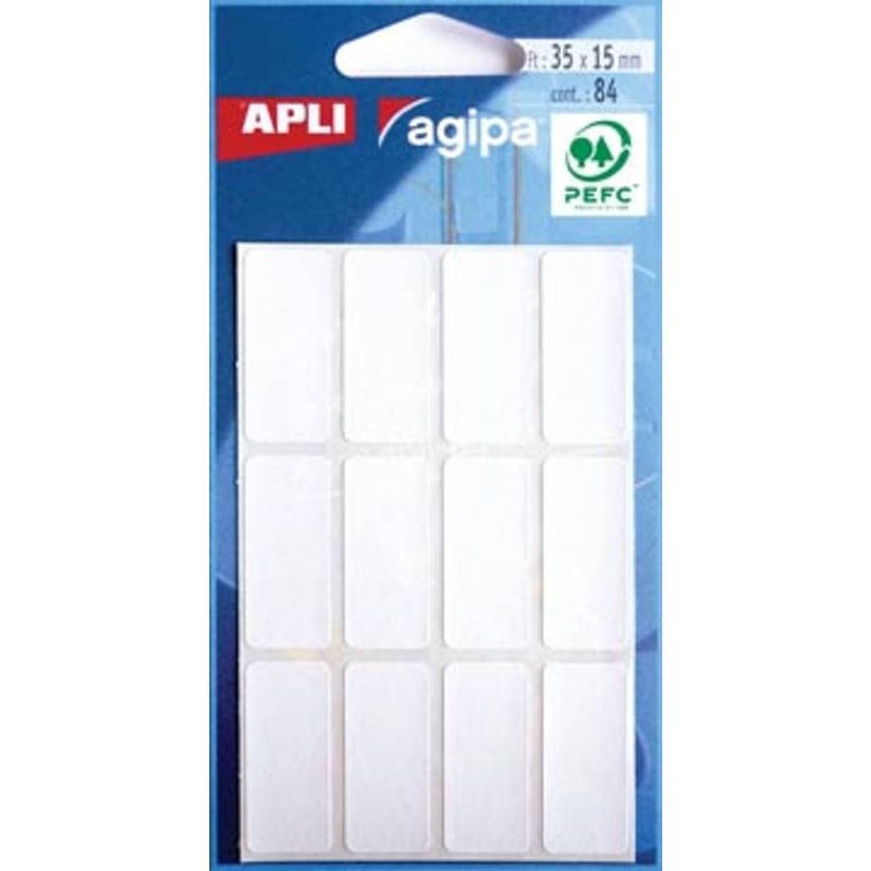 Foto van Agipa witte etiketten in etui ft 15 x 35 mm (b x h), 84 stuks, 12 per blad