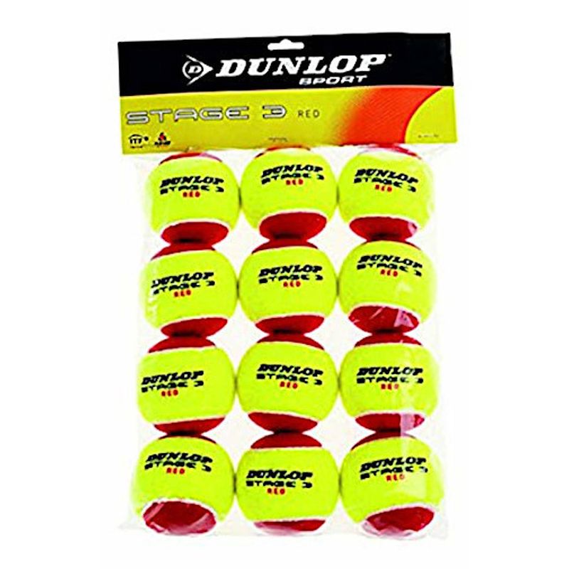 Foto van Dunlop mini-tennisbal stage 3 rubber/vilt rood/geel 12 stuks