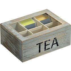 Foto van 6-vaks grijs tea theedoosje/theekistje van hout 16 x 21,7 x 9 cm - theedozen