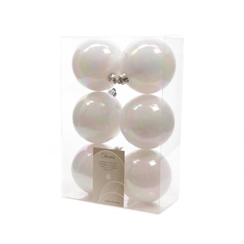 Foto van 5 stuks kerstbal plastic emaille 80mm wit iris ksd