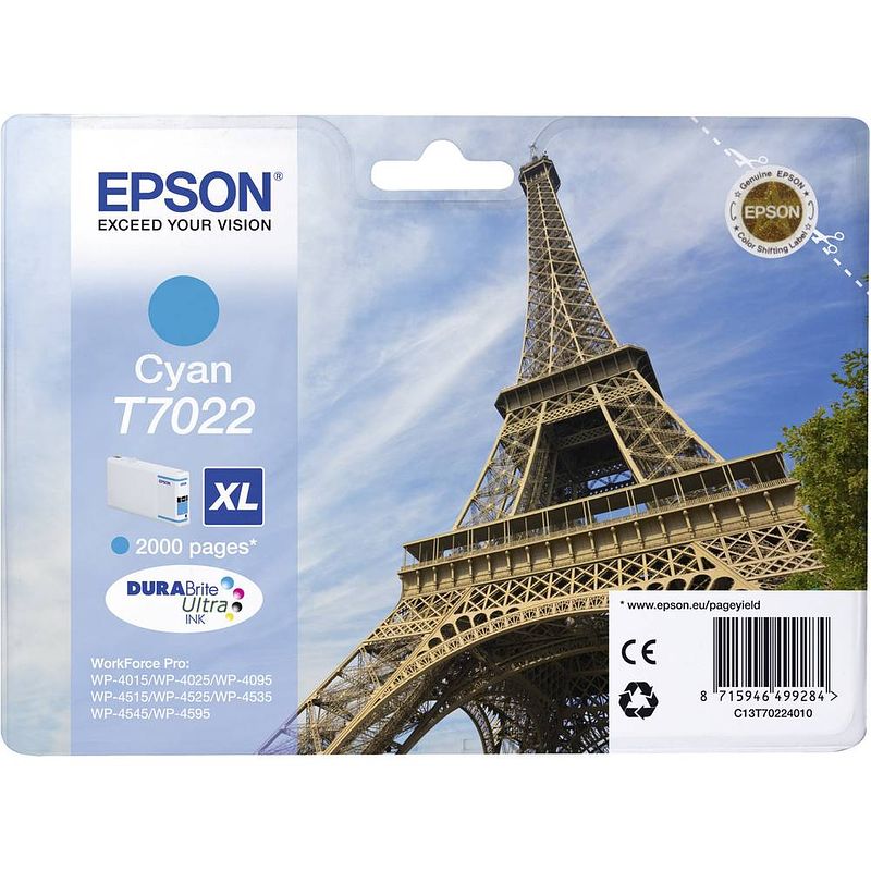 Foto van Epson inkt t7022, xl origineel cyaan c13t70224010