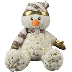 Foto van Pluche sneeuwpop knuffel pop met muts en sjaal 28 cm - knuffelpop
