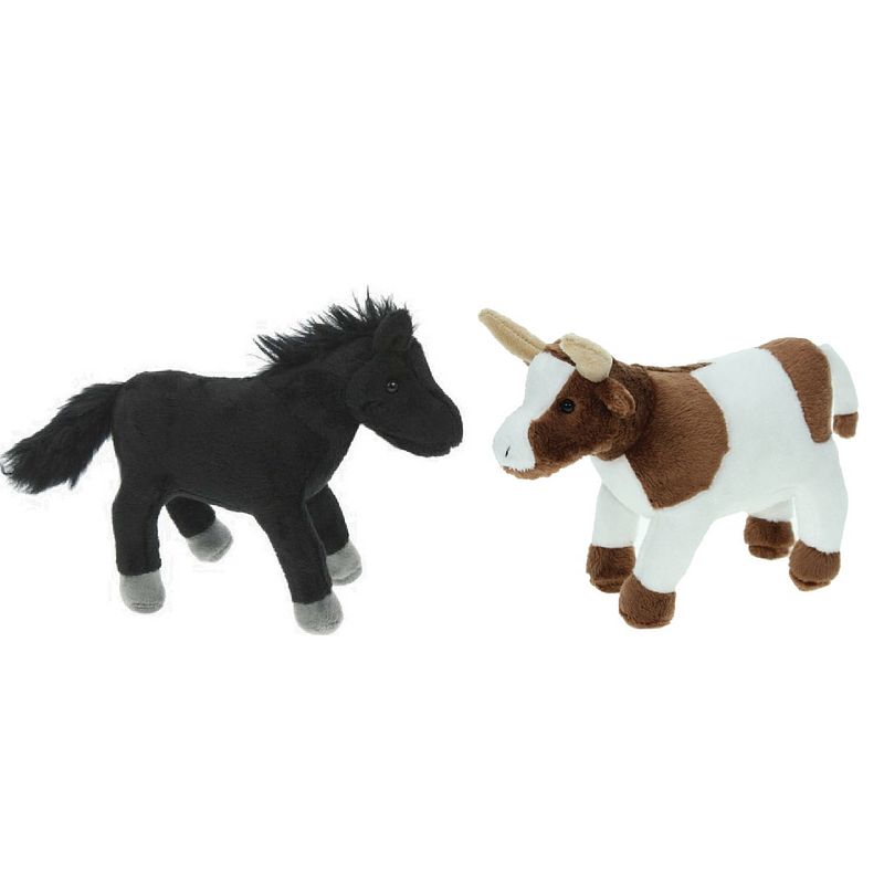 Foto van Pluche knuffel boerderijdieren set koe en paard van 23 cm - knuffel boederijdieren