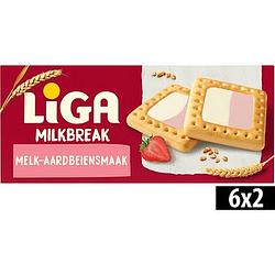 Foto van Liga milkbreak koeken duo melk aardbei biscuits 6 x 2 koekjes 245g bij jumbo