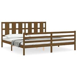 Foto van The living store bed the living store - massief grenenhout - bedframe 205.5 x 205.5 x 100 cm - honingbruin