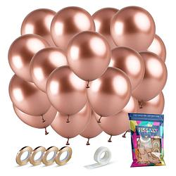 Foto van Fissaly® 40 stuks metallic rose goud helium latex ballonnen met lint versiering - feest decoratie - chrome roze & gouden