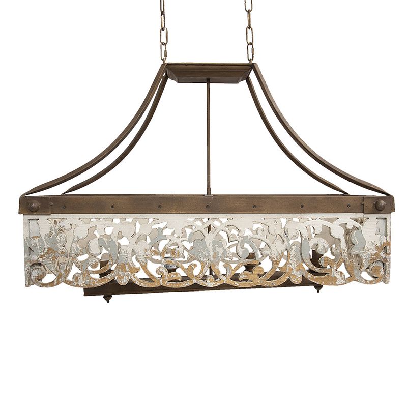 Foto van Clayre & eef hanglamp 92*37*63 cm wit hout ijzer hanglamp eettafel hanglampen eetkamer wit hanglamp eettafel