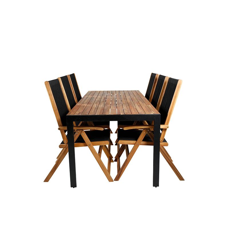 Foto van Bois tuinmeubelset tafel 90x205cm en 6 stoel little john zwart, naturel.